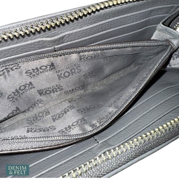 Michael Kors Grey Leather Continental Zip Around Long Wallet Clutch Purse - Picture 12 of 13